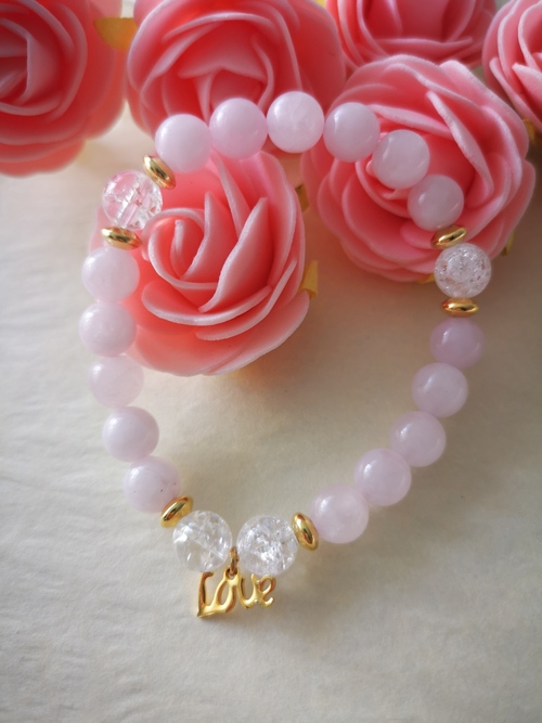 Bracelet en Quartz Rose et Cristal de Roche avec Breloque en Acier Inoxydable - Symbole d'amour et de douceur pour une élégance tendre