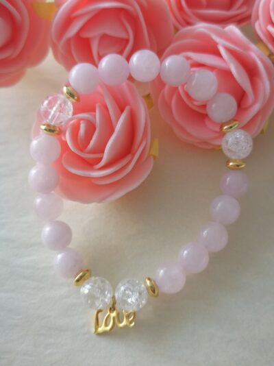 Bracelet en Quartz Rose et Cristal de Roche avec Breloque en Acier Inoxydable - Symbole d'amour et de douceur pour une élégance tendre