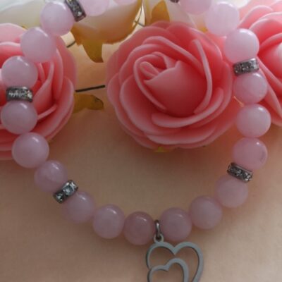Bracelet en Quartz Rose avec Breloque Cœur « Amour et Douceur »